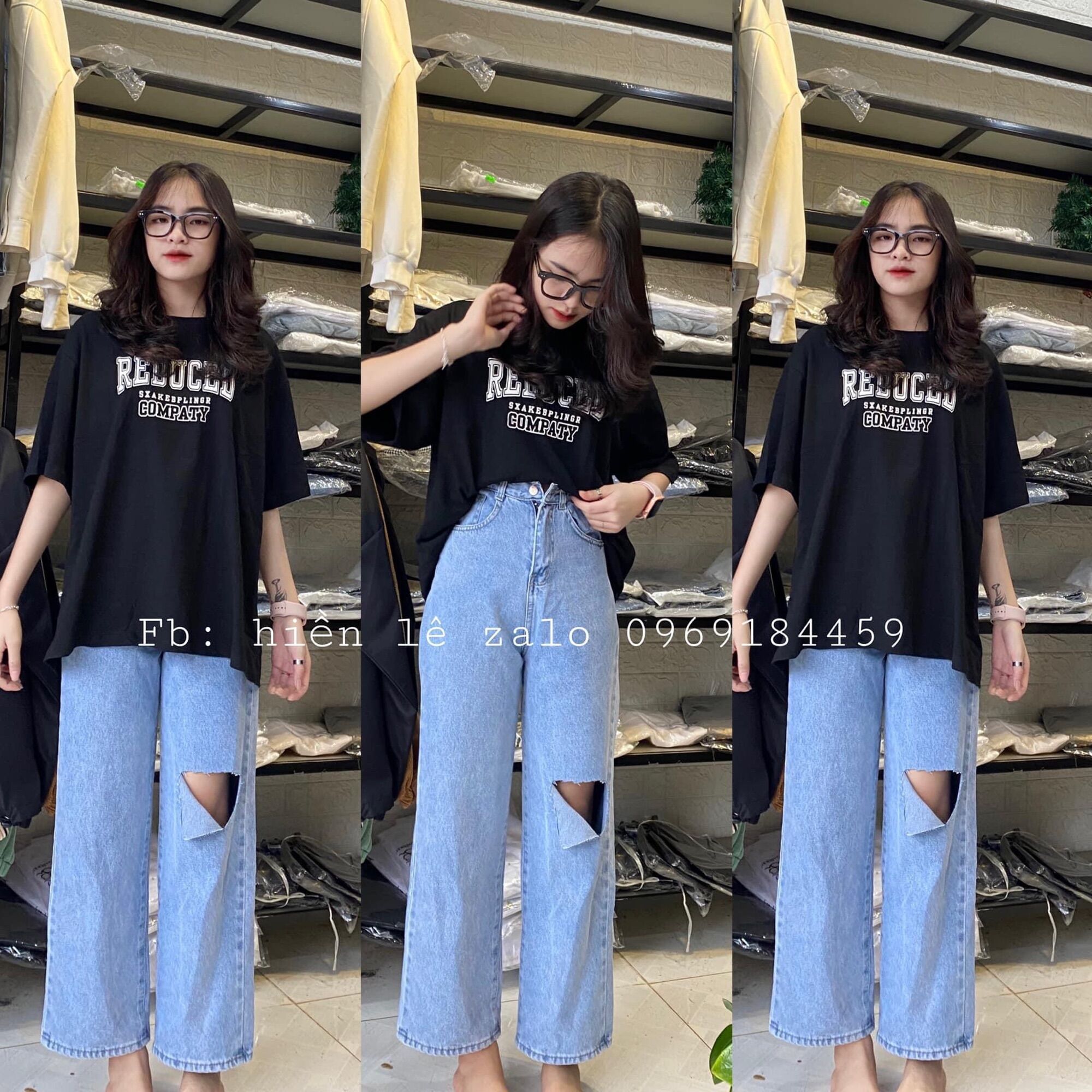 Baggy Jeans Ống Suông Rách L