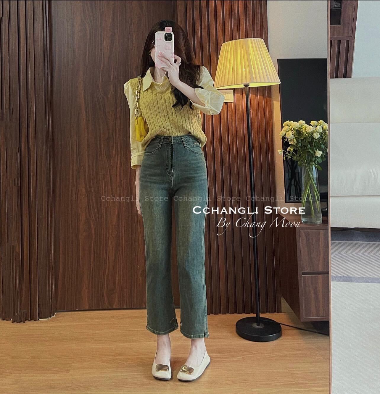 Quần Jean nữ xuông ống đứng xẻ gấu,có giản tốt, quần bò nữ ống đứng xẻ tà,basic,