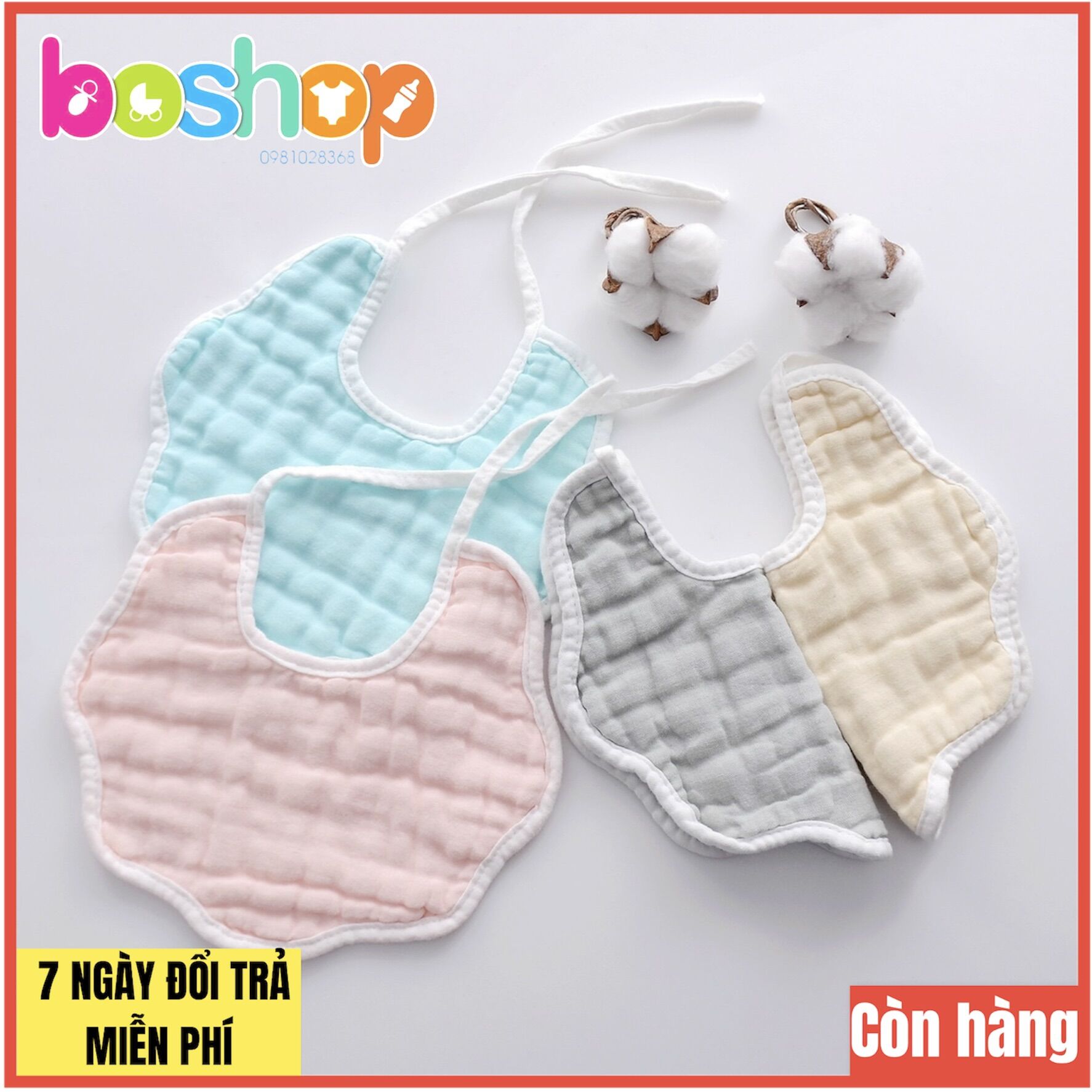 Yếm xô tròn buộc dây 8 lớp màu tron, yếm ăn dặm cho bé