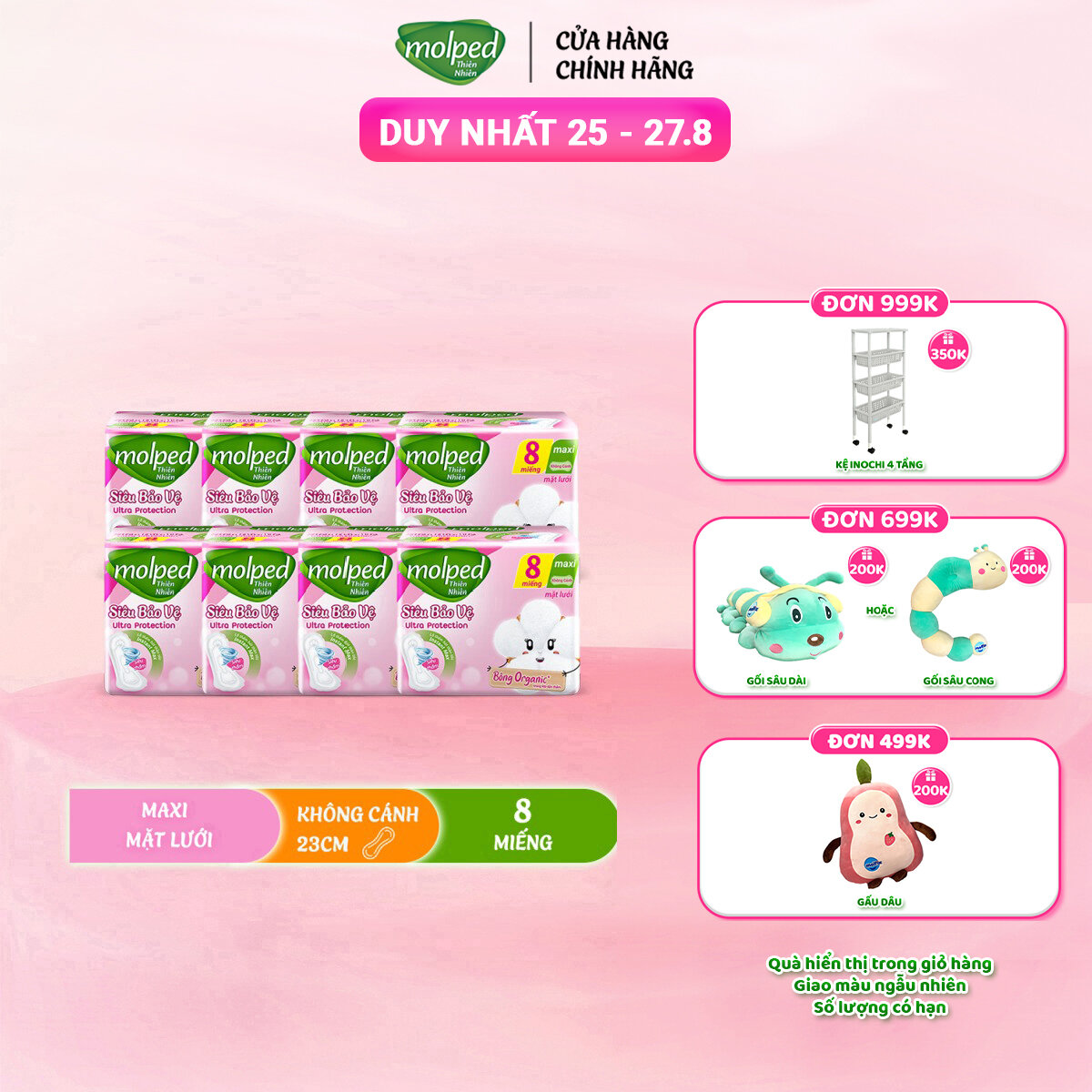 Combo 8 gói Băng vệ sinh Molped thiên nhiên Siêu bảo vệ Maxi không cánh
