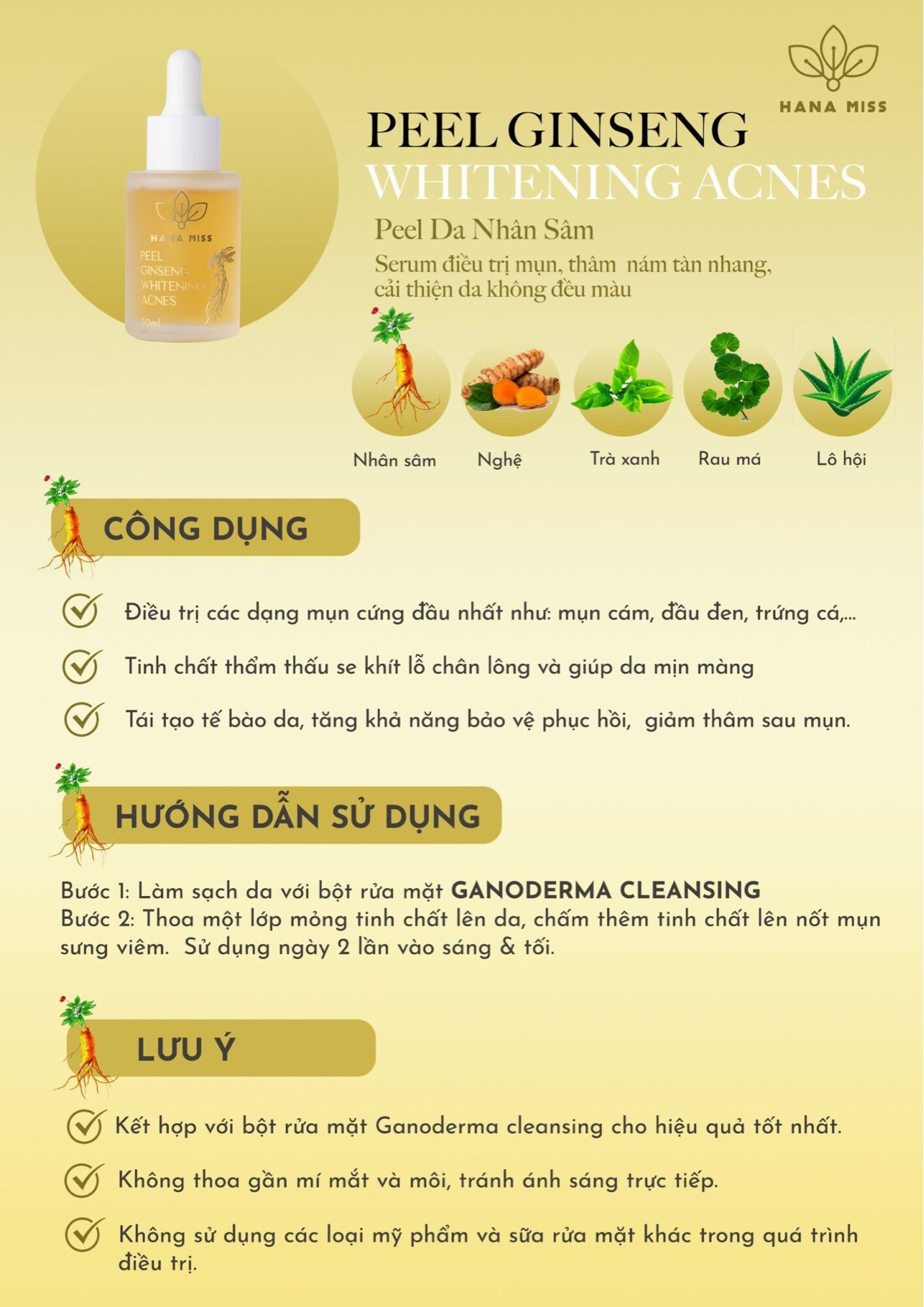 ( Tặng 2 Mặt Nạ Dưỡng Da)Serum Peel Nhân Sâm PEEL GINSENG WHITENING ACNES