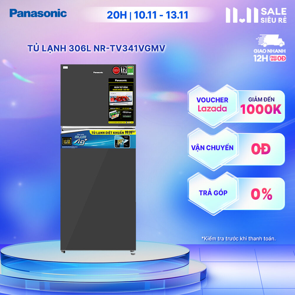 [Trả góp 0%] Tủ lạnh Panasonic Inverter 306 lít NR-TV341VGMV - Làm đá siêu tốc - Bảo hành chính hãng