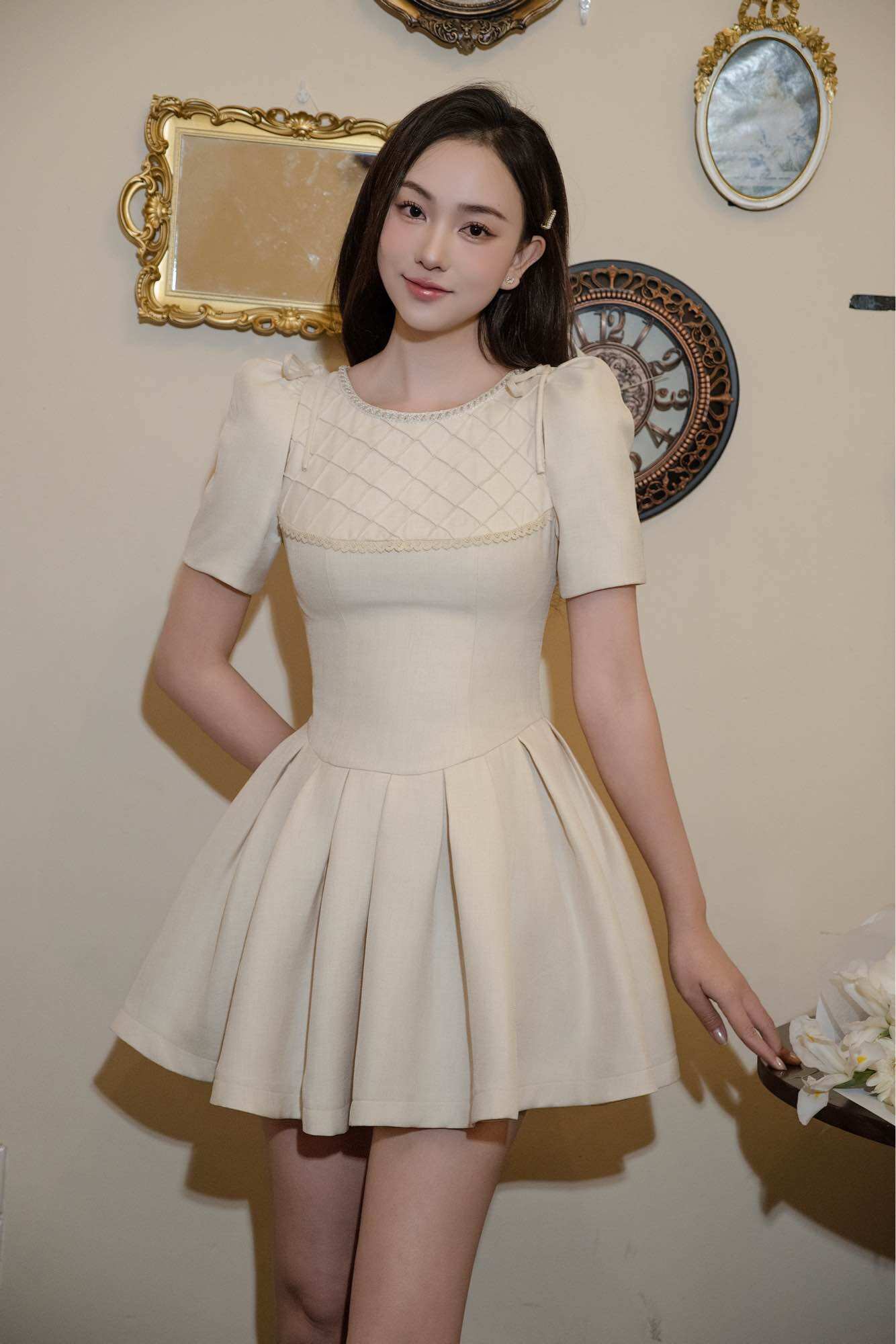 CÉLESTE - Váy Linen Pearl Dress