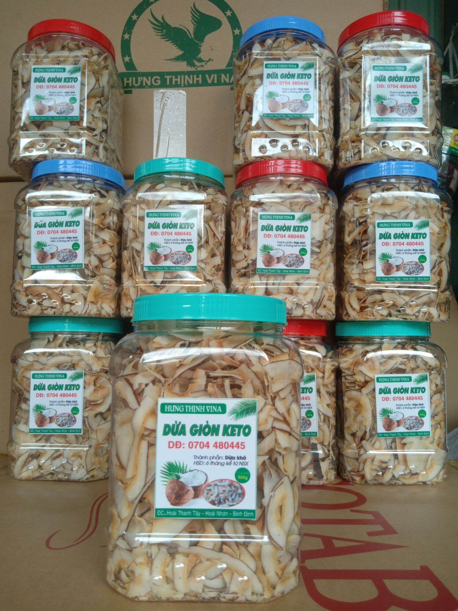 Dừa sấy giòn keto ko đường (hộp 500g)
