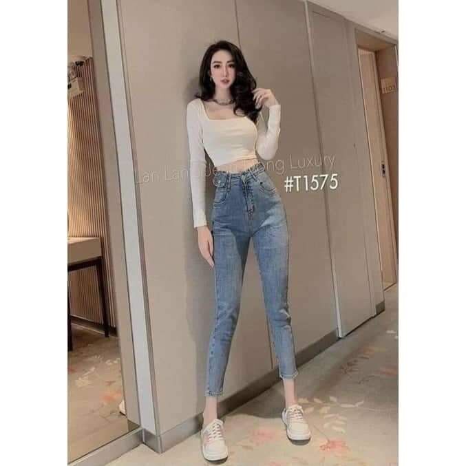 Quần jean ôm 1khuy nắp túi lưng cao