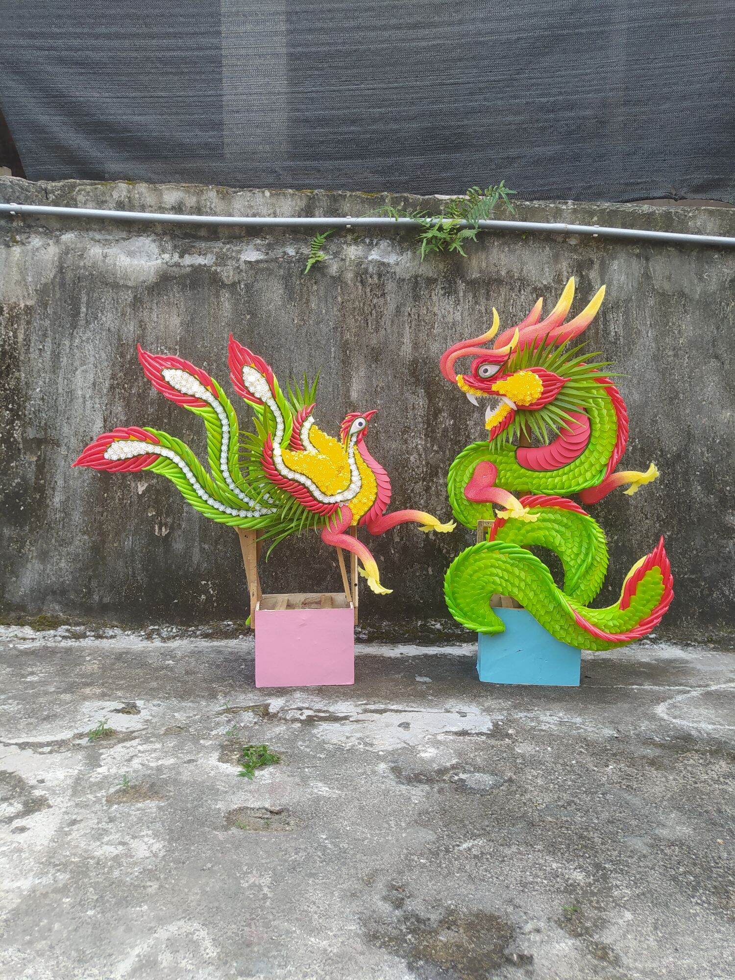 cặp rồng phượng thành phẩm giả,gắn đồ nhựa