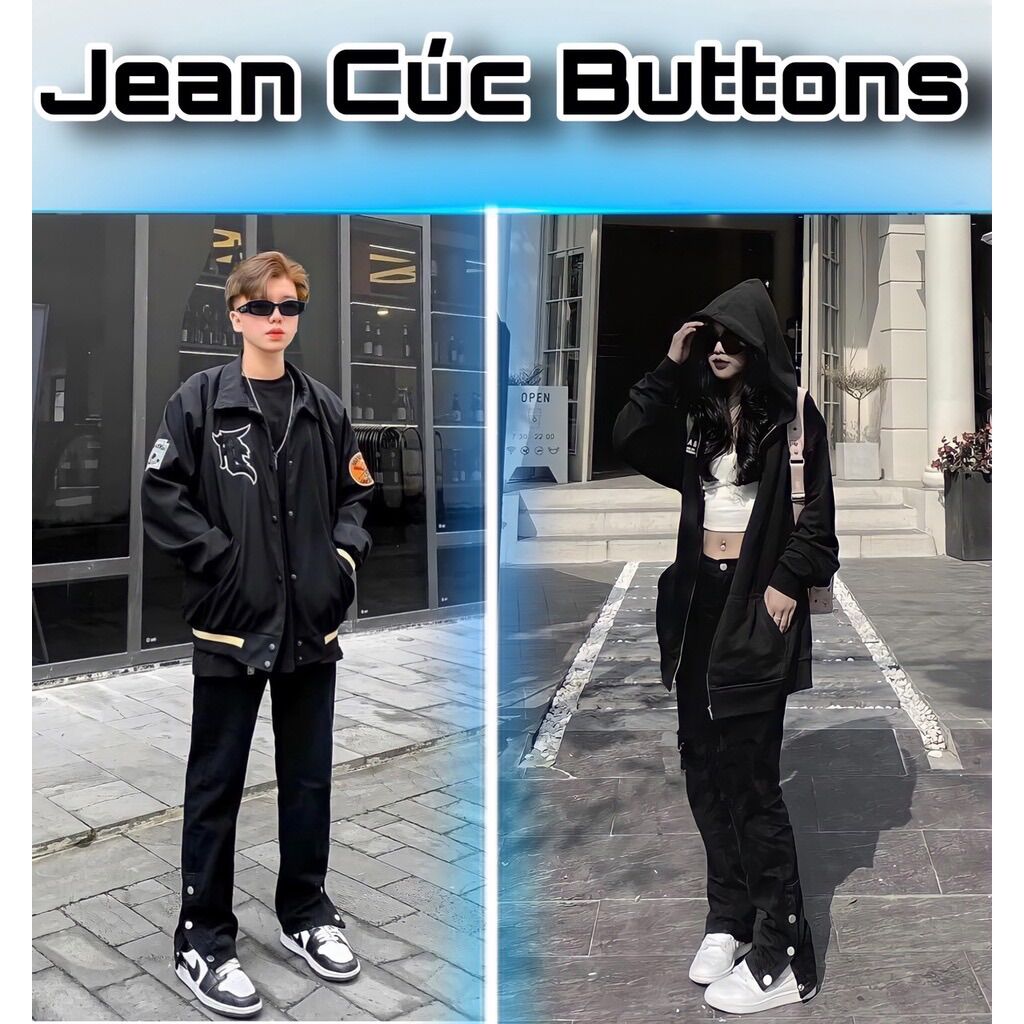 Quần Jean Buttons CÚC Pants Ống Rộng Nam 3 Cúc bấm Track Pants , Cargo Pants Phong cách streat wear Cực Chất Cực Độc