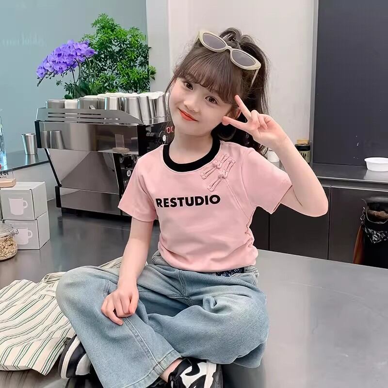 Cotton Chinese Style Short Sleeve Girls' T-Shirt - 2