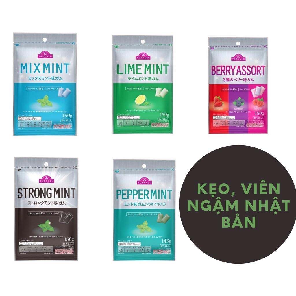 Kẹo, viên ngậm Xylitol Vị Chanh Bạc Hà, Hỗn Hợp, Mạnh, Hoa Quả, Không Đường Ăn Kiêng Topvalu Nhật Bản - Bách Hóa Mini