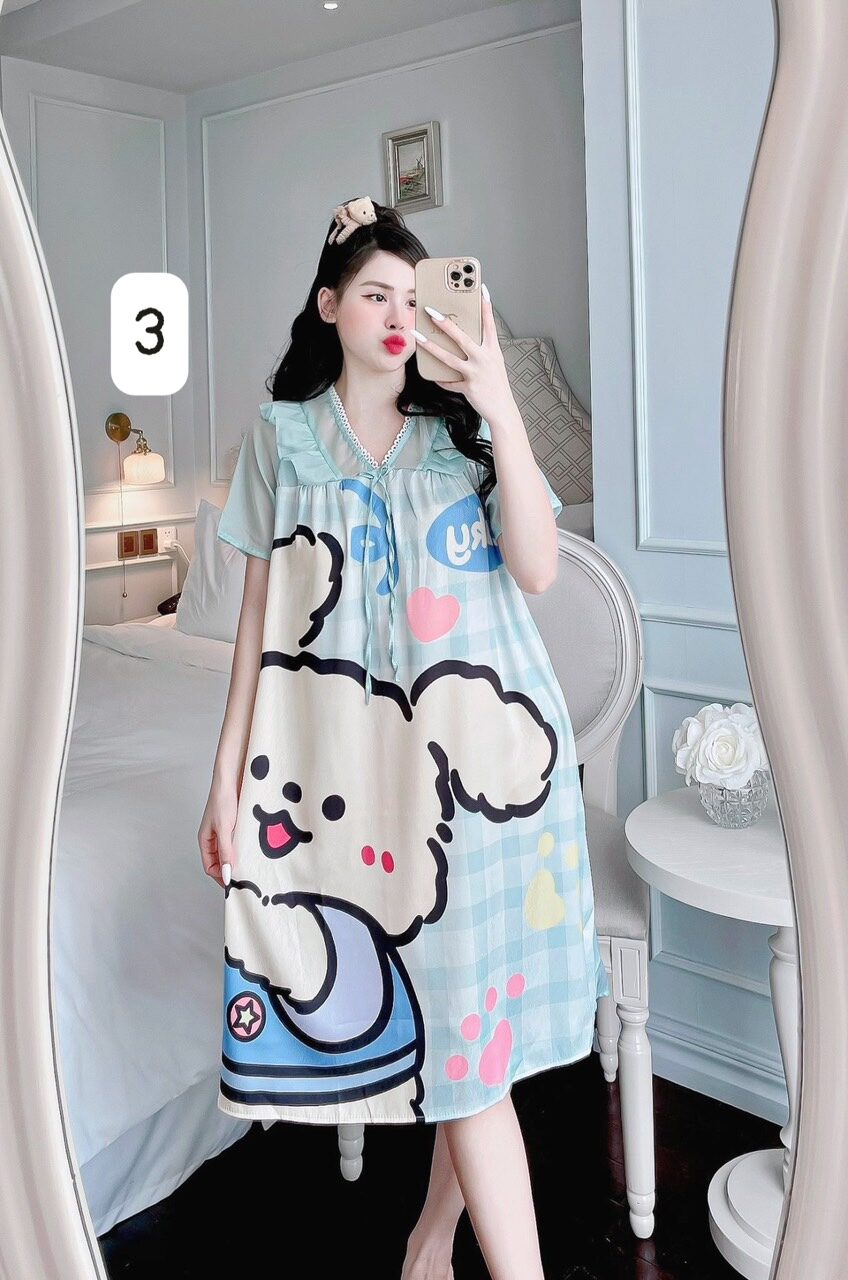 Đầm ngủ lụa xước phối voan tơ siêu siêu cuteFreesize 45-60kg 140k