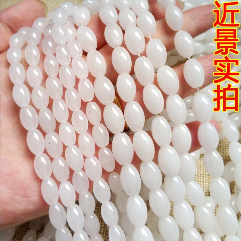 Ngọc hòa điền tự nhiên hạt rời ngọc mỡ cừu hạt tròn hạt gạo phụ kiện trang sức tự làm ngọc trắng thạch anh nham vòng tay vòng cổ