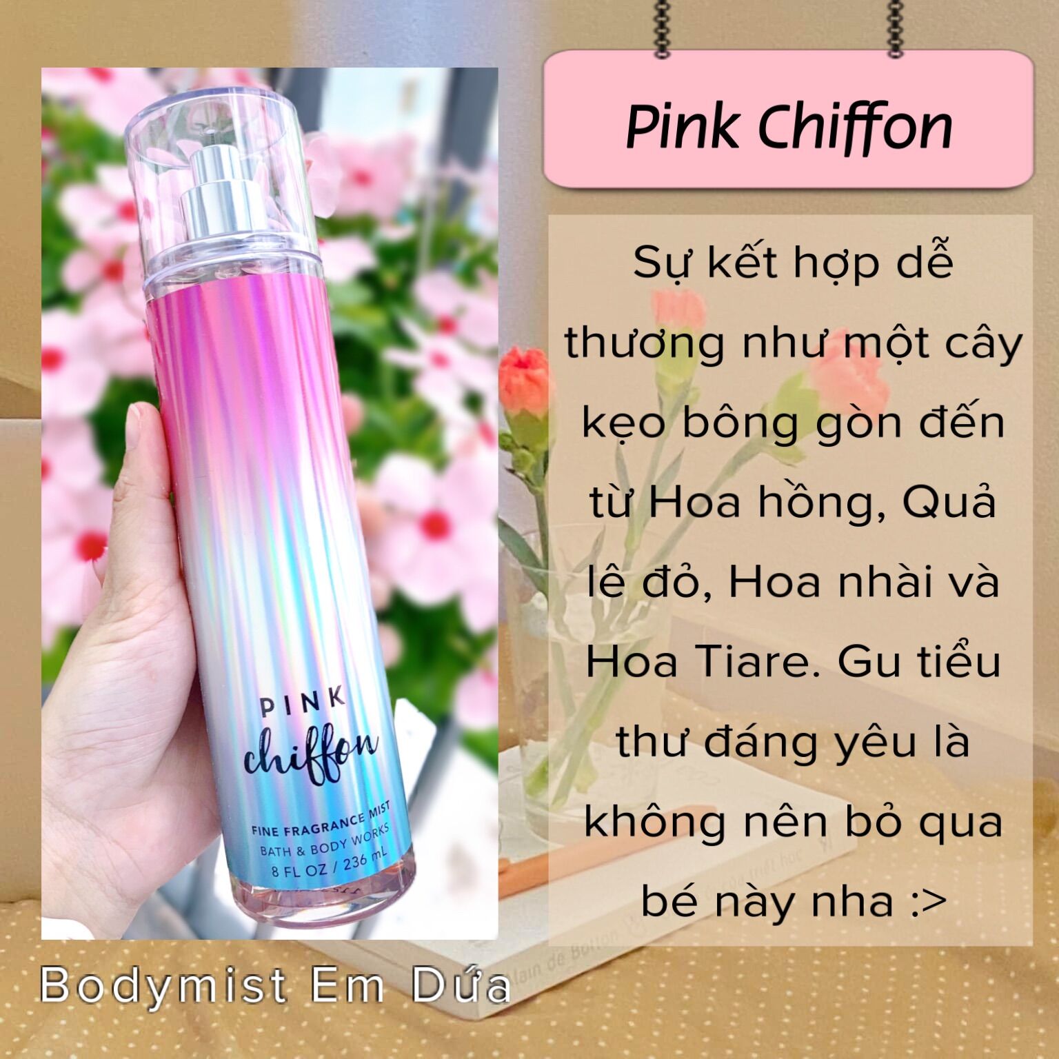 Xịt thơm toàn thân bodymist - mùi hương pink chiffon 236ml - bodymist em dứa