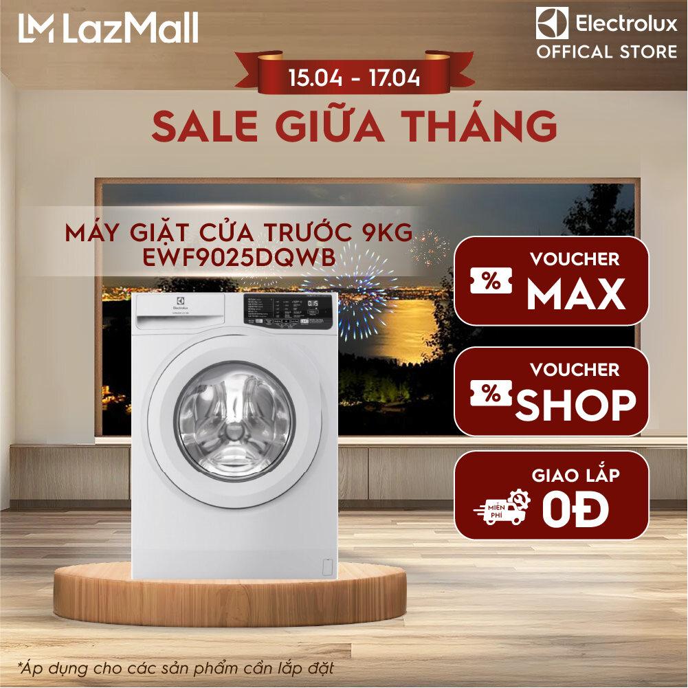 [Giao lắp 0Đ] Máy giặt cửa trước Electrolux 9kg EWF9025DQWB Công nghệ VapourCare diệt 99.9% vi khuẩn và chất dị ứng