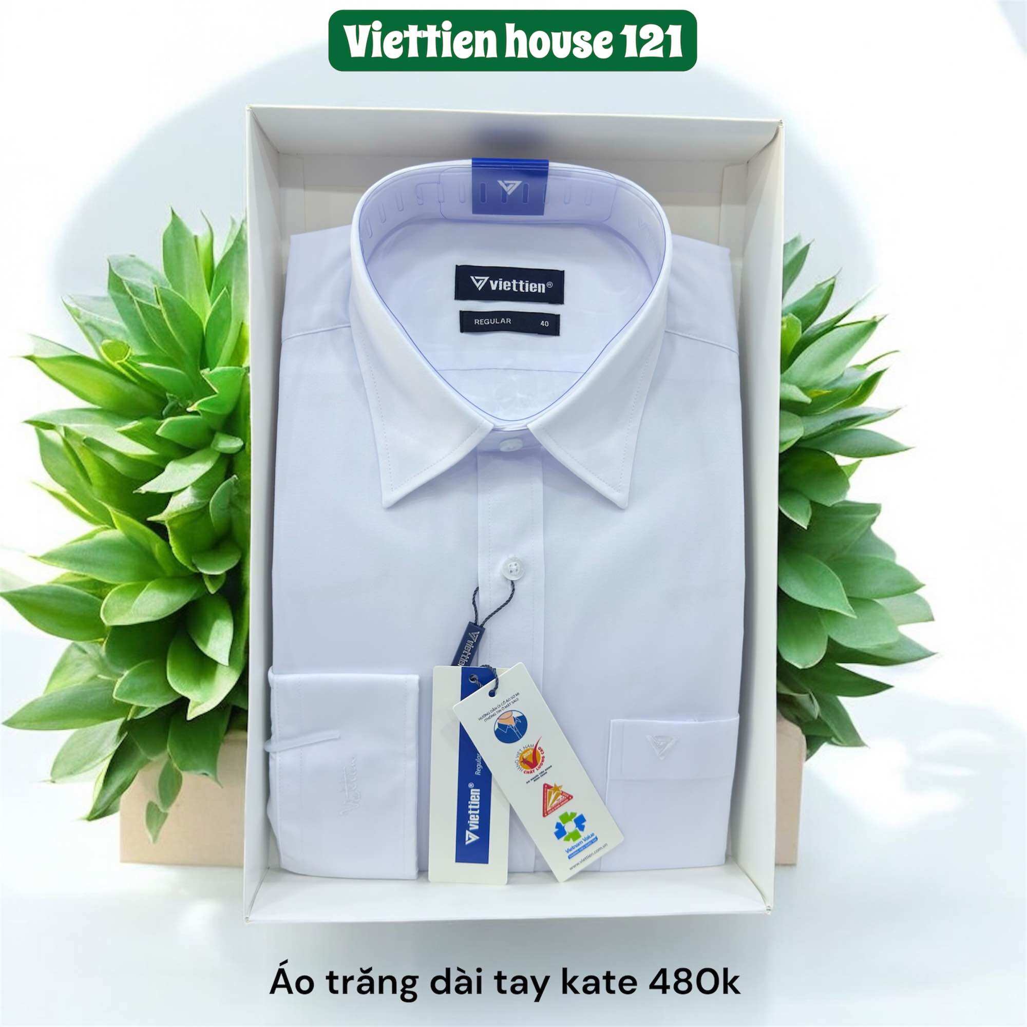Áo sơ mi Việt Tiến trắng trơn form reguler vạt bầu chính hãng