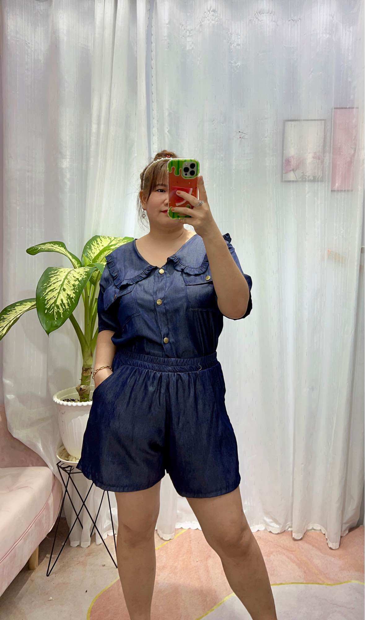 BỘ JEAN LỤA MỀM CỔ BÈO NÚT BẤM BIGSIZE 68-95kg