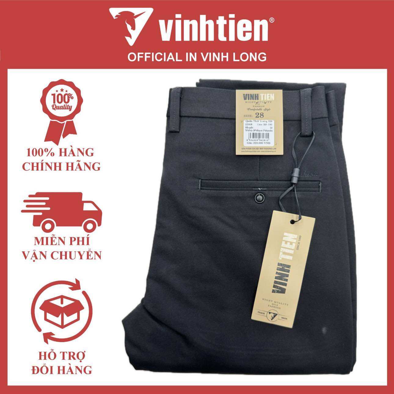 Quần tây nam Vĩnh Tiến form ôm màu đen tuyền còn size 31