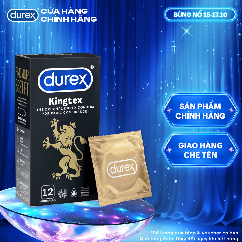 Bao cao su Durex Kingtex ôm sát, bôi trơn, size 49mm, hộp 12 bao