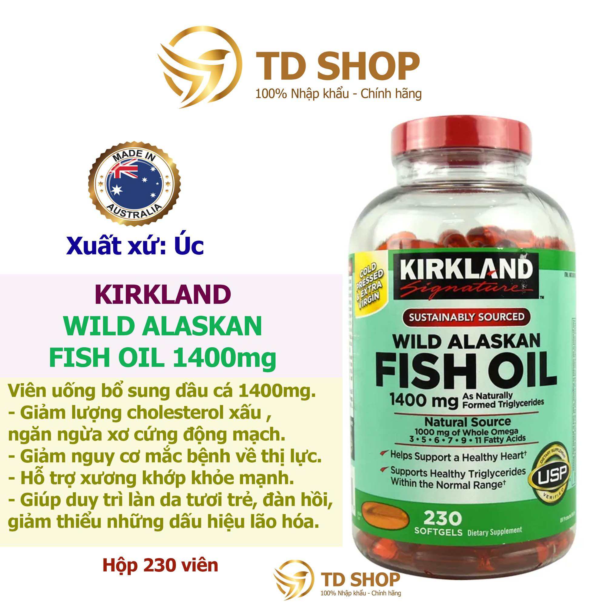 Dầu cá Omega tổng hợp Kirkland Signature Wild Alaskan Fish Oil 1400mg