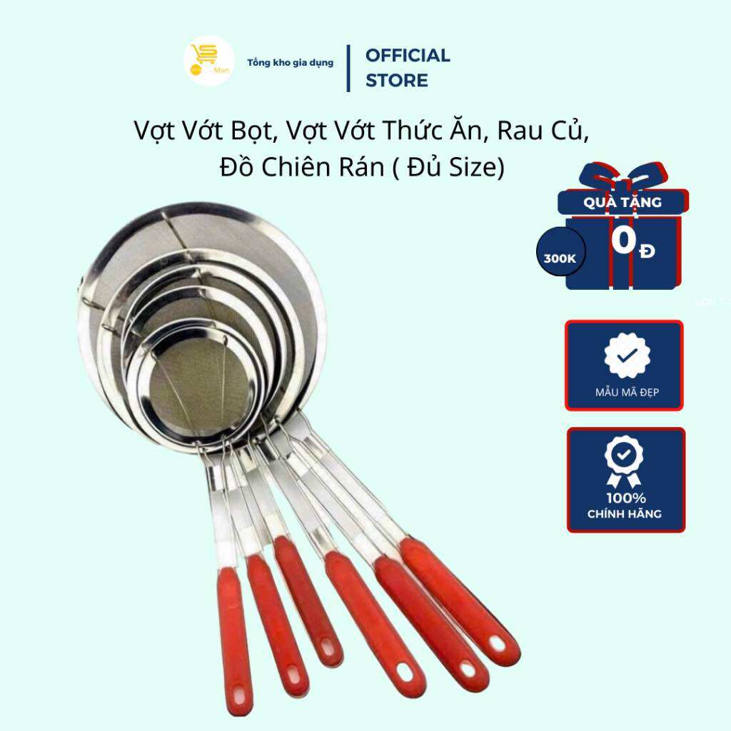 Vợt vớt bọt, đồ chiên cán đỏ, vợt vớt thức ăn, rau củ, chịu nhiệt, vệ sinh, tiện dụng mta-mart2