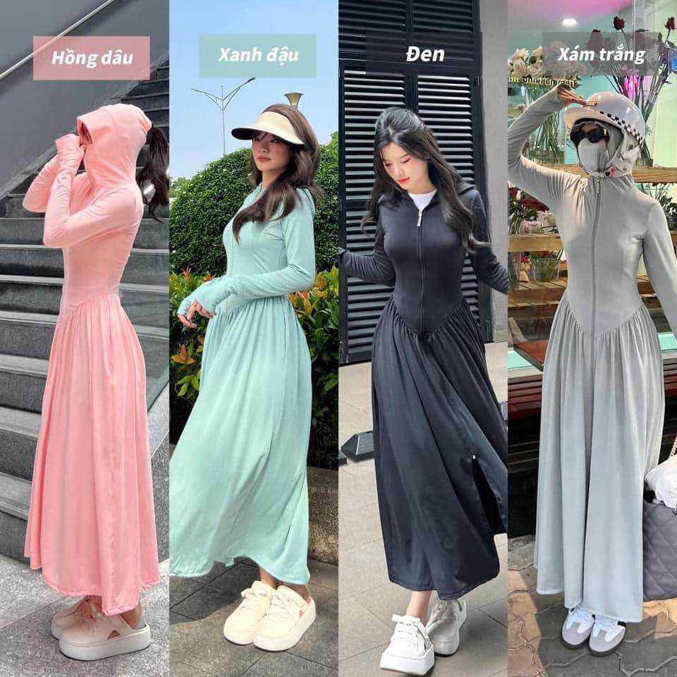 Váy Chống Nắng Nữ, Váy Chống Nắng Toàn Thân Cao Cấp chất liệu vải kim cương  cao cấp thoáng mát