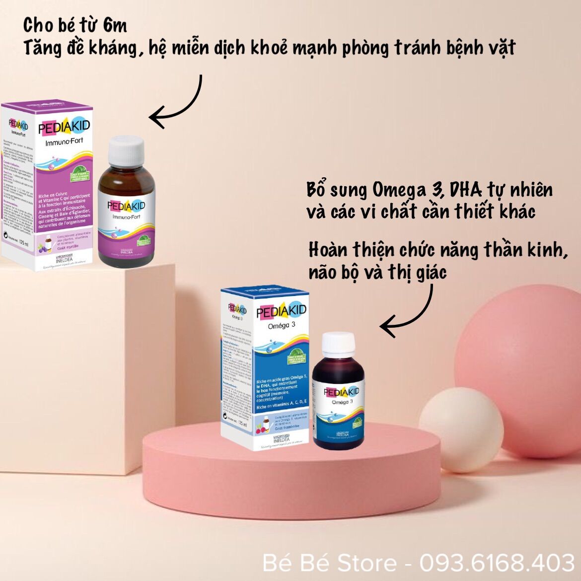 Siro bổ sung Omega 3 và DHA Pediakid Pháp