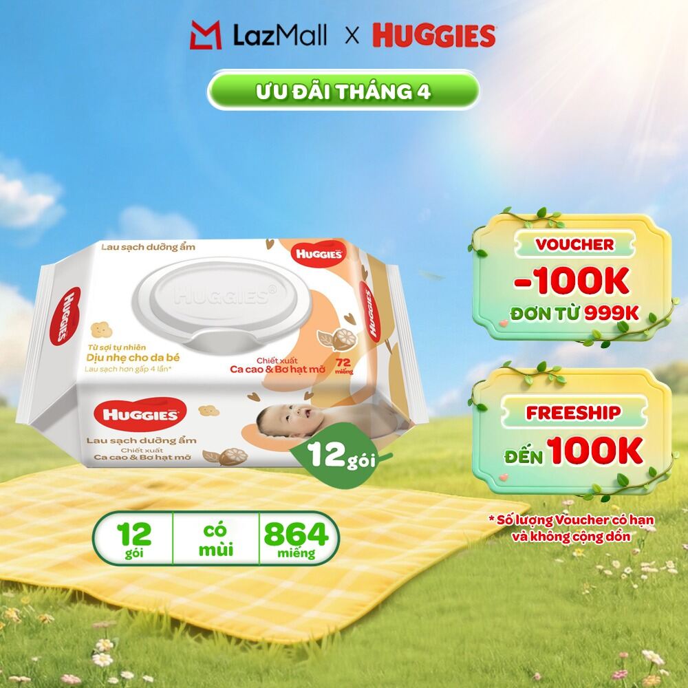 Thùng 12 gói khăn giấy ướt có mùi cho trẻ sơ sinh HUGGIES (Gói 72 tờ)