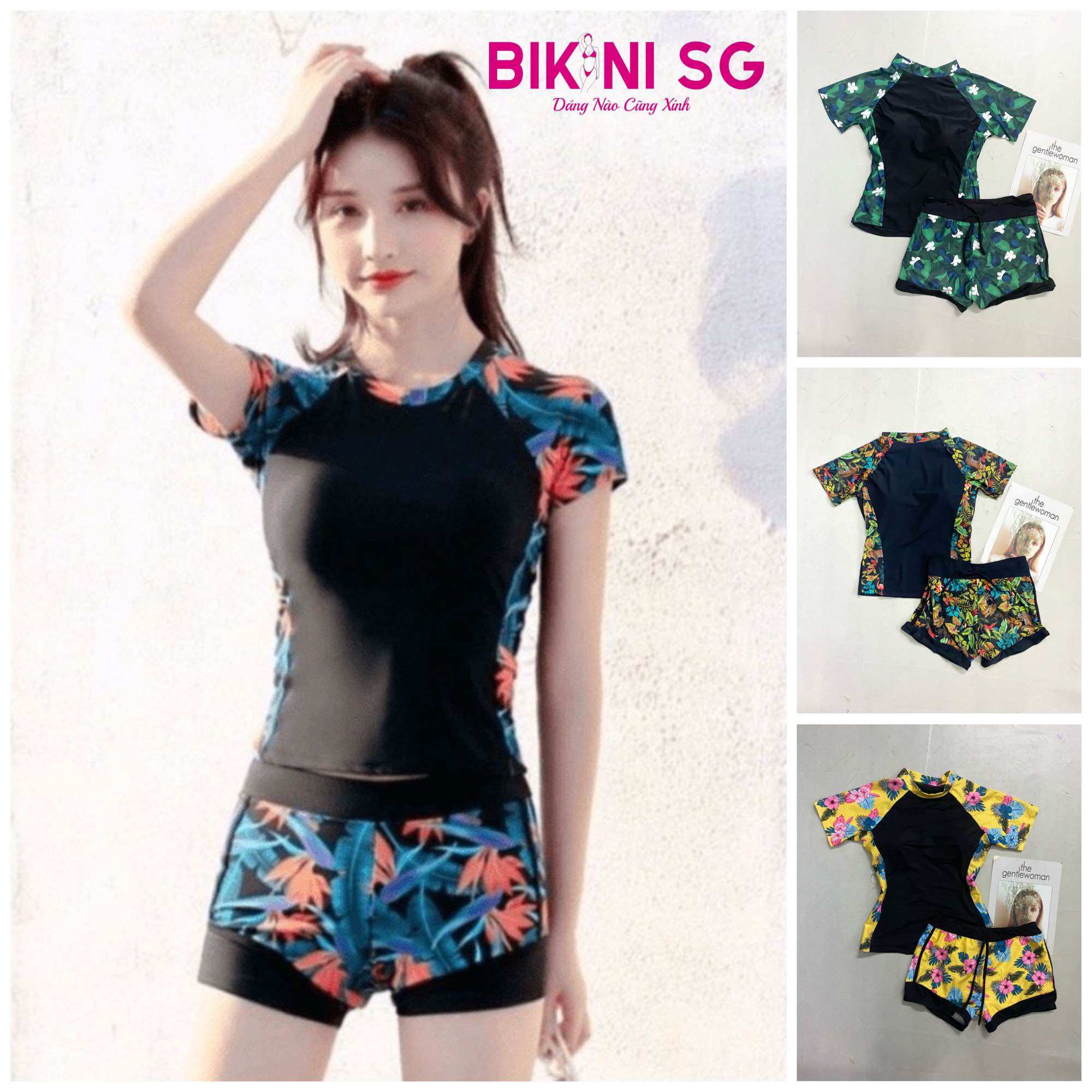 Đồ bơi nữ tay ngắn quần đùi kín đáo có bigsize đi bơi đi biển Áo tắm Bikini SG