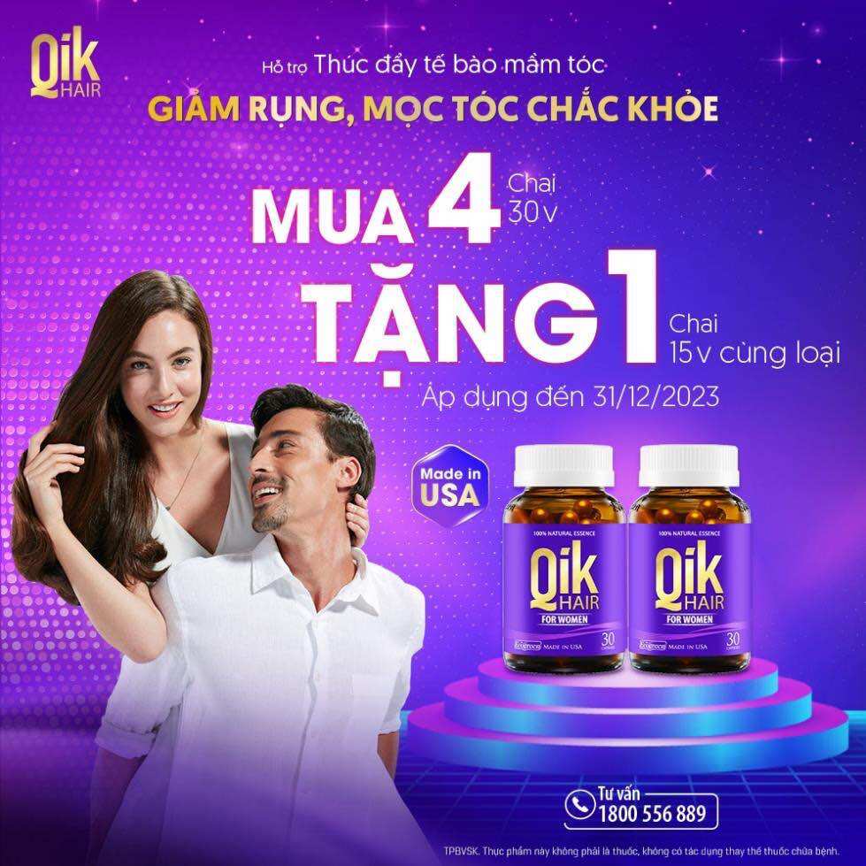 Viên uống QIK HAIR (cho Nữ) giảm rụng, mọc tóc chắc khỏe (30 viên)