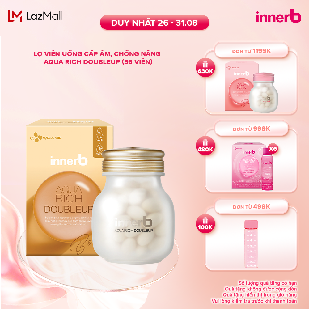 Thực phẩm bảo vệ sức khỏe INNERB AQUA RICH DOUBLEUP (giúp giữ ẩm da sáng mịn từ Axit Hyaluronic) lọ 56 viên