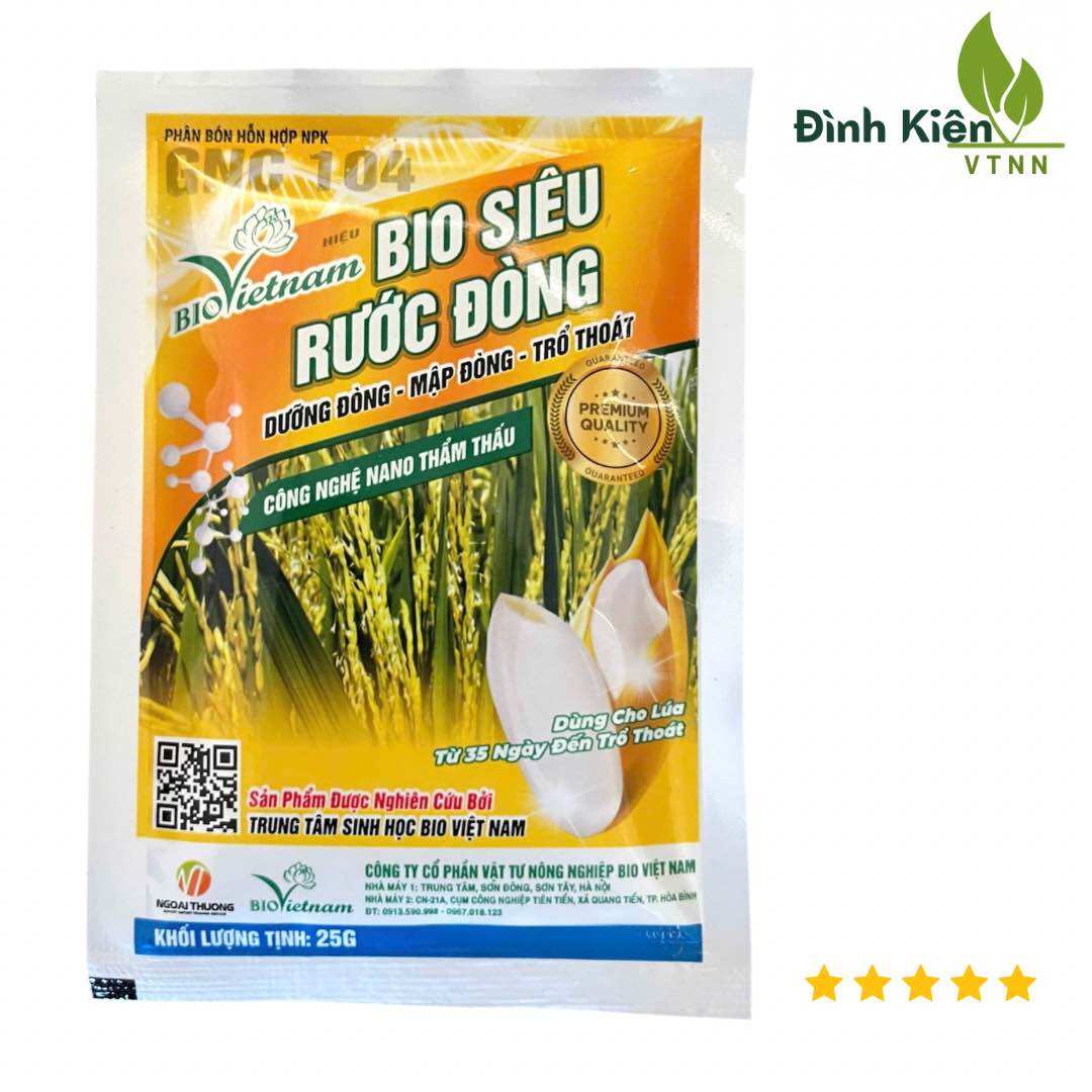  Phân bón lá BIO SIÊU RƯỚC ĐÒNG BAO BÌ MỚI 2025 - Giúp cây lúa Làm đòng to gié nhiều trố đồng loạt cứng cây chống đố ngã cho năng suất vượt trội - Gói 25g 