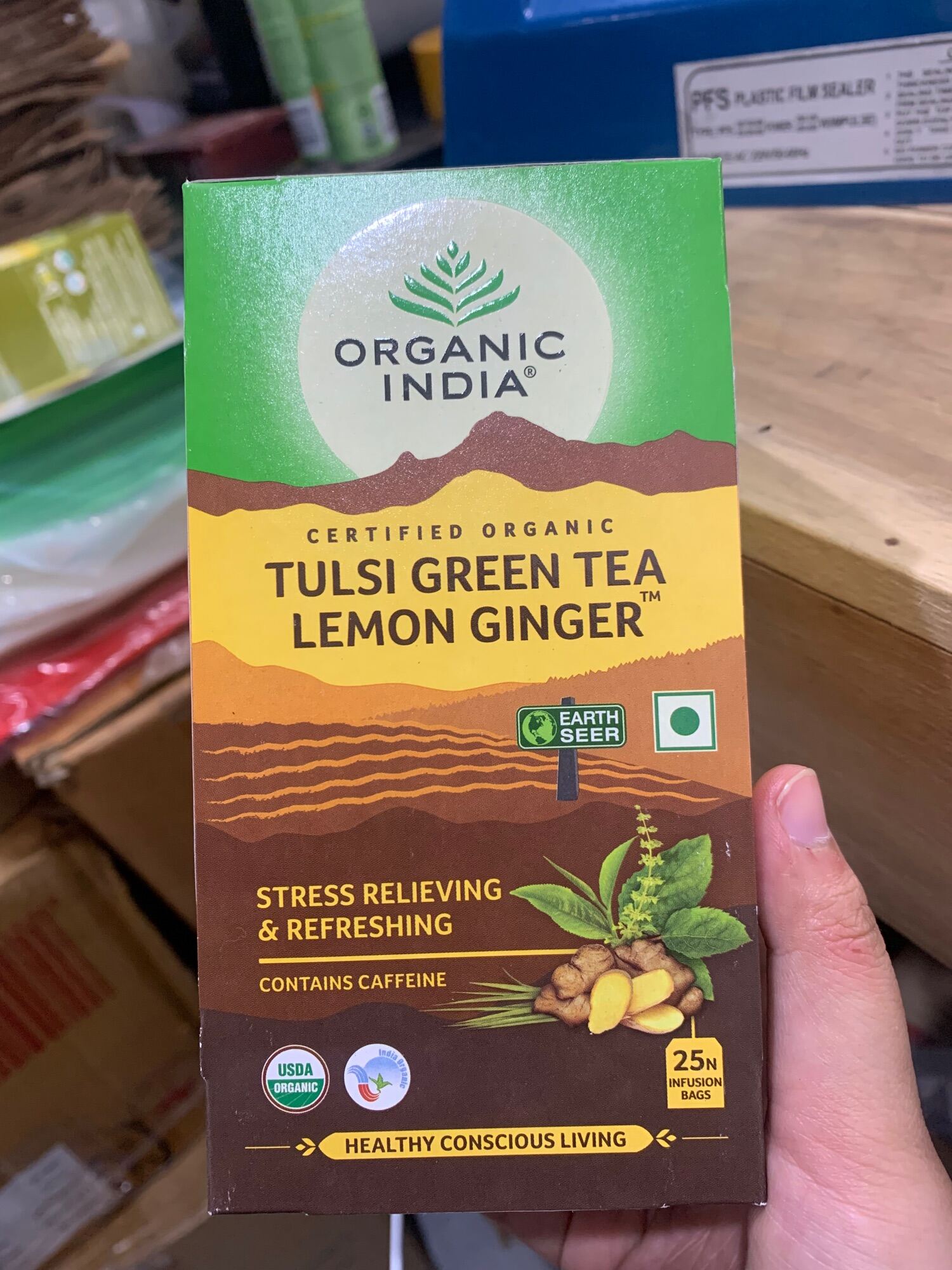 ORGANIC INDIA Tulsi Green Tea Lemon Ginger (25bags) - Trà Túi Lọc