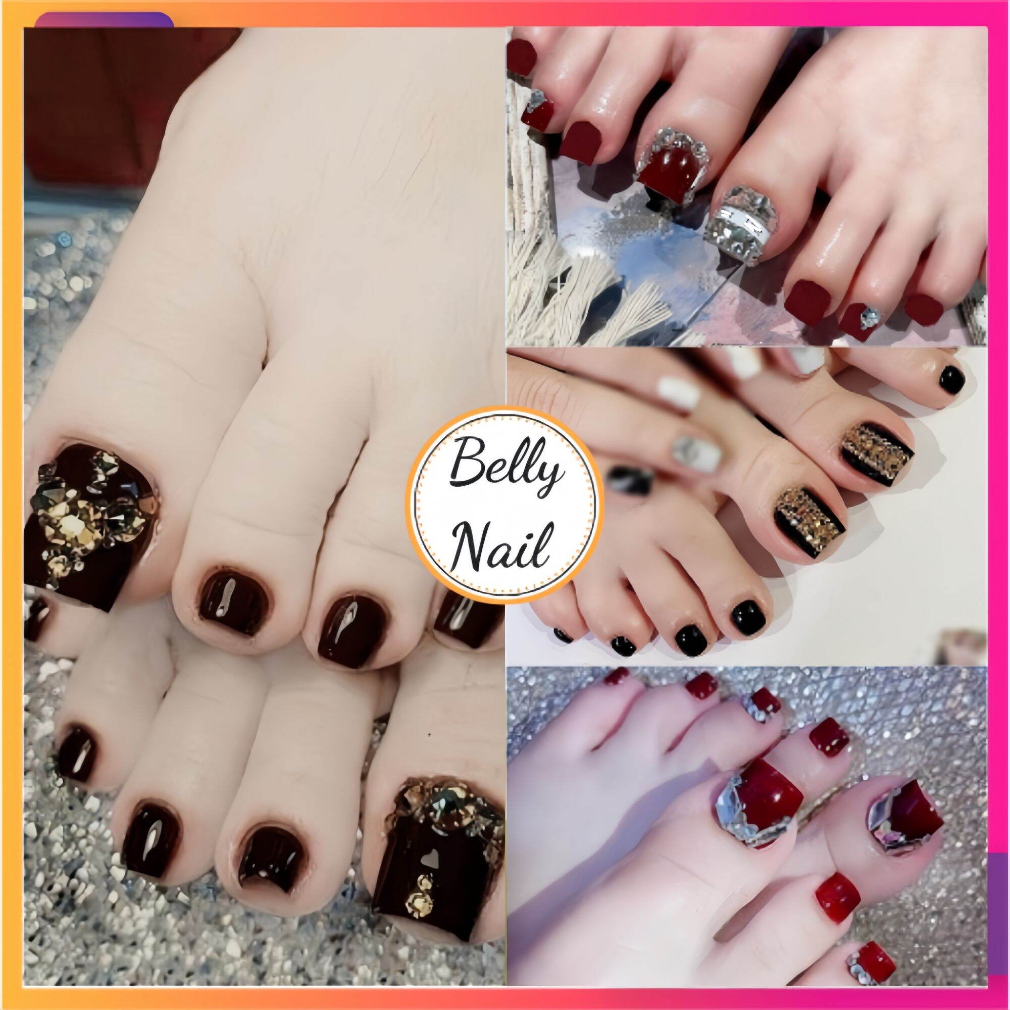 Bộ 24 móng chân giả đính đá kèm keo Belly Nail Nail Box Belly