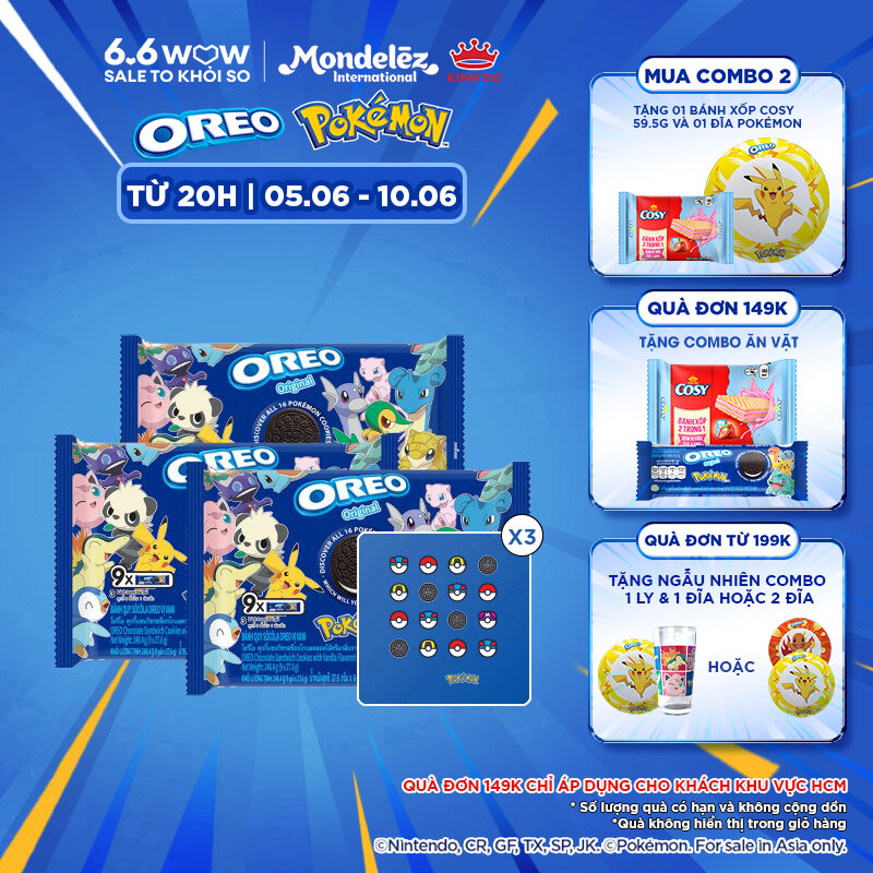Bánh quy oreo pokémon vị vani, combo 3 gói x 248.4g