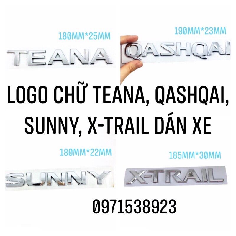 Logo chữ nổi nissan teana, qashqai, x-trail, sunny dán thân xe