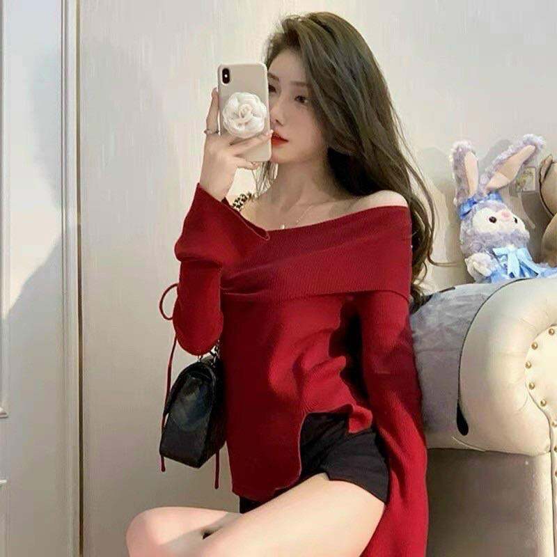 Áo bẹt vai đỏ tết rút dây cao cấp TU2