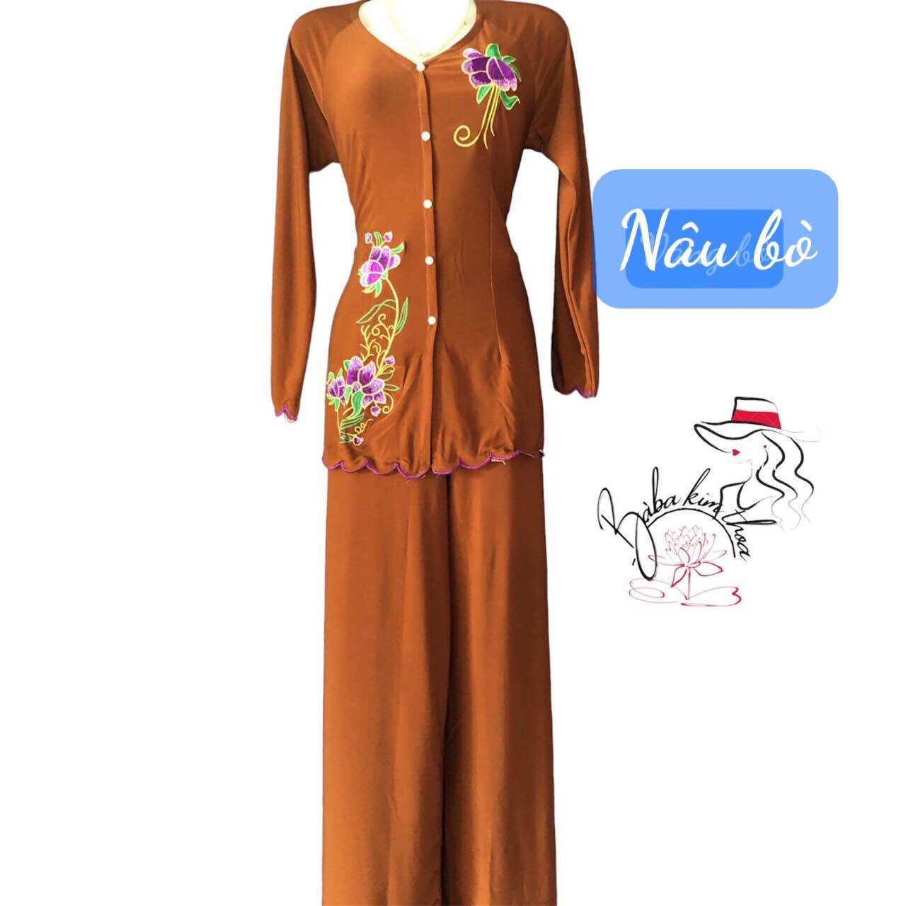 Bộ bà ba nữ màu thêu hoa (từ 40-77kg mặc vừa)