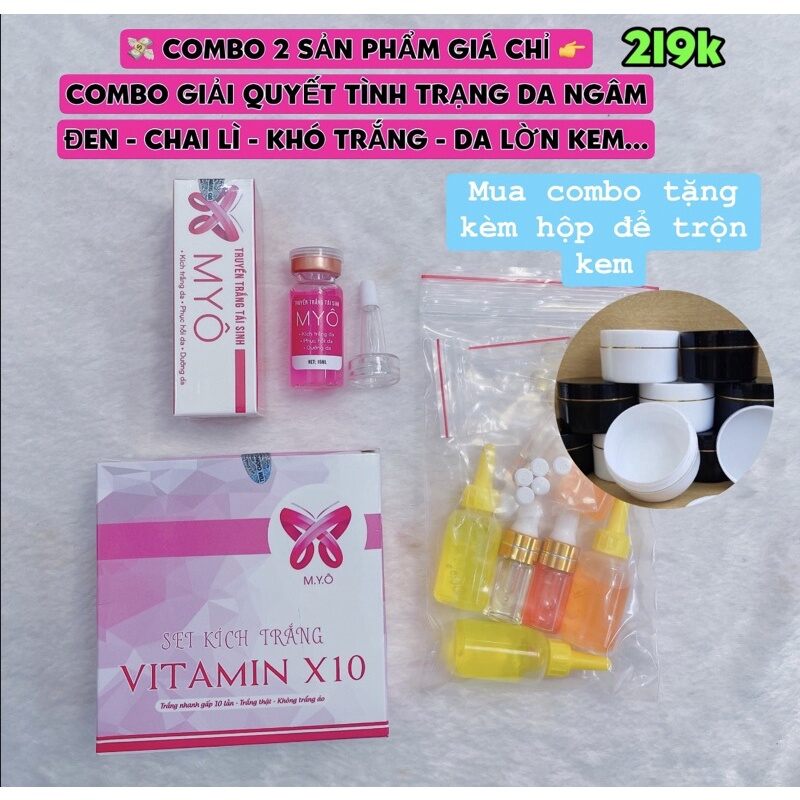 (MIỄN SHIP)COMBO SET KÍCH TRẮNG VITAMIN X10 + TRUYỀN TRẮNG (TẶNG HỘP+MUỖNG TRỘN KEM)