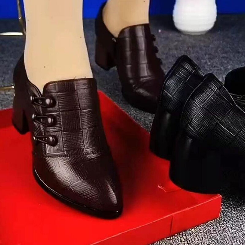 Sâu Miệng Giày Nữ Dày Với 2021 Mùa Xuân Và Mùa Thu Mới Chỉ Da Hàn Quốc