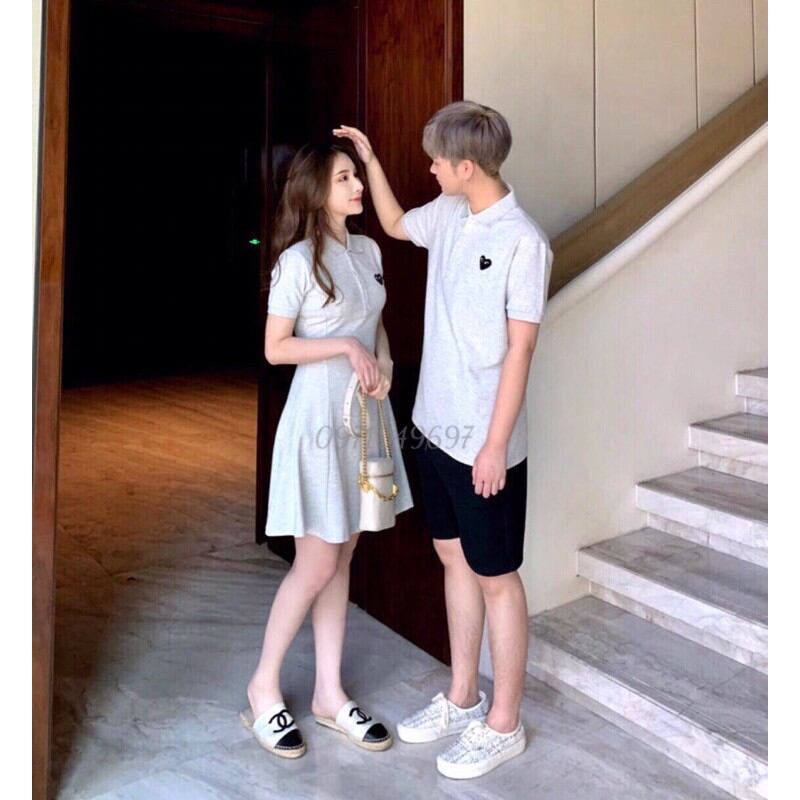 Set Váy thun đôi nam nữ thêu hình Playheart❤️❤️