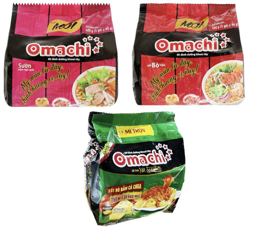 Lốc mì khoai tây Omachi Xốt bò hầm/Sườn hầm ngũ quả/Trộn xốt spaghetti (5 gói x 80-90g)