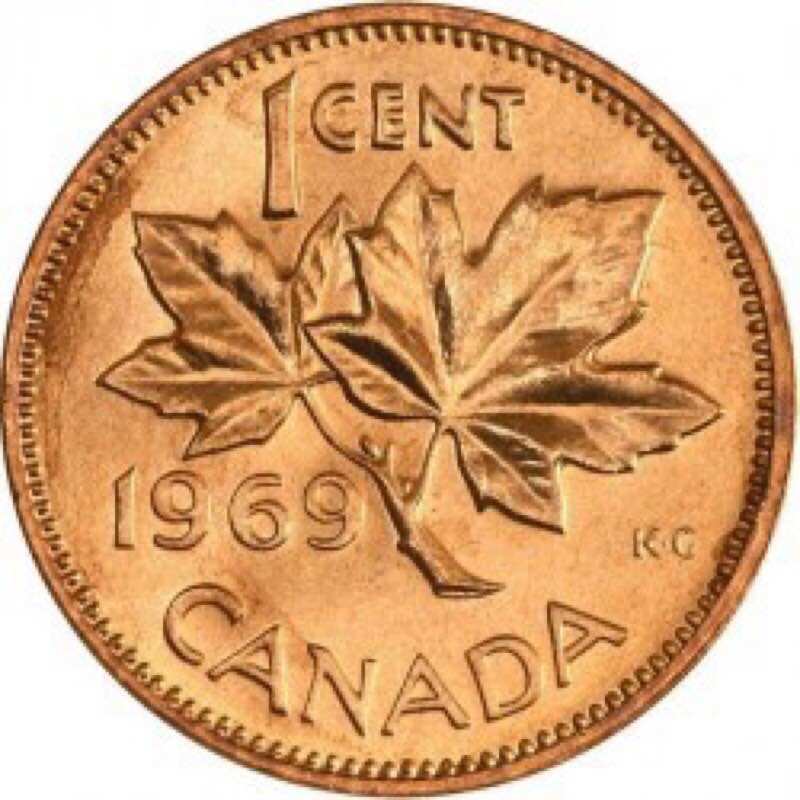 Đồng xu one cents của Canada 1965 - 1996