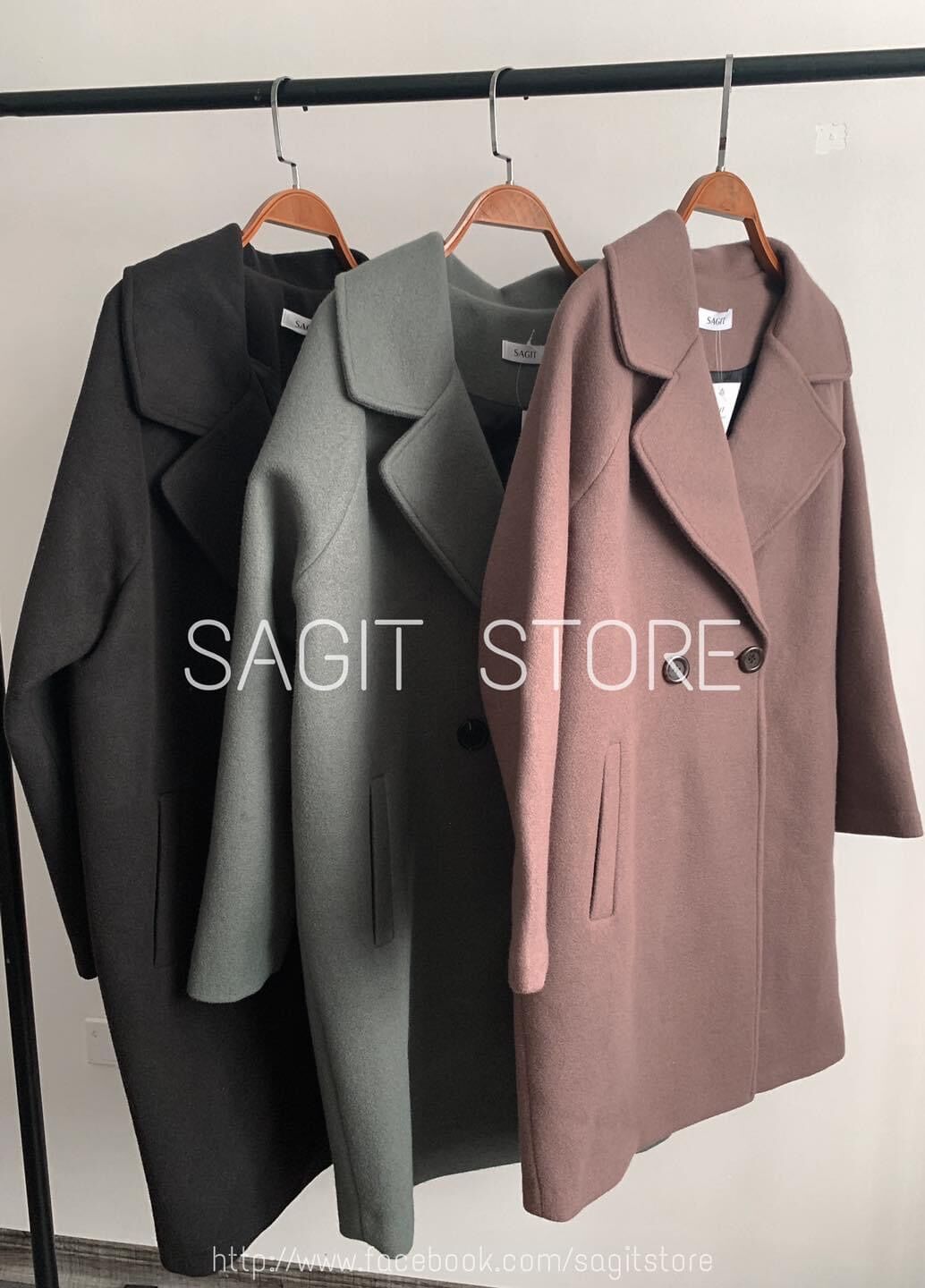 Áo khoác dạ ép hàn dáng dài sagit thiết kế phom rộng