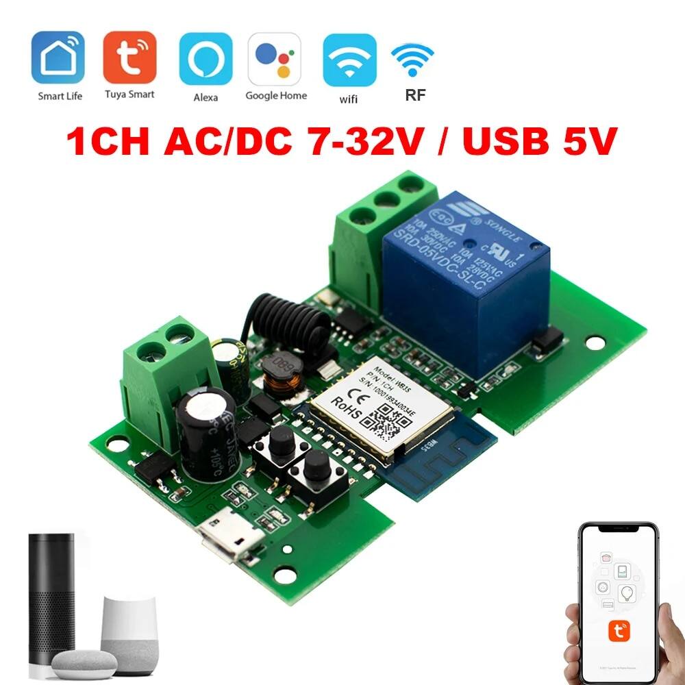Tuya wifi thông minh mô-đun chuyển đổi 12V 24V 220V RF 433 điều khiển từ xa thiết bị điều khiển mô-đun 4CH tiếp sức làm việc với Alexa Google nhà