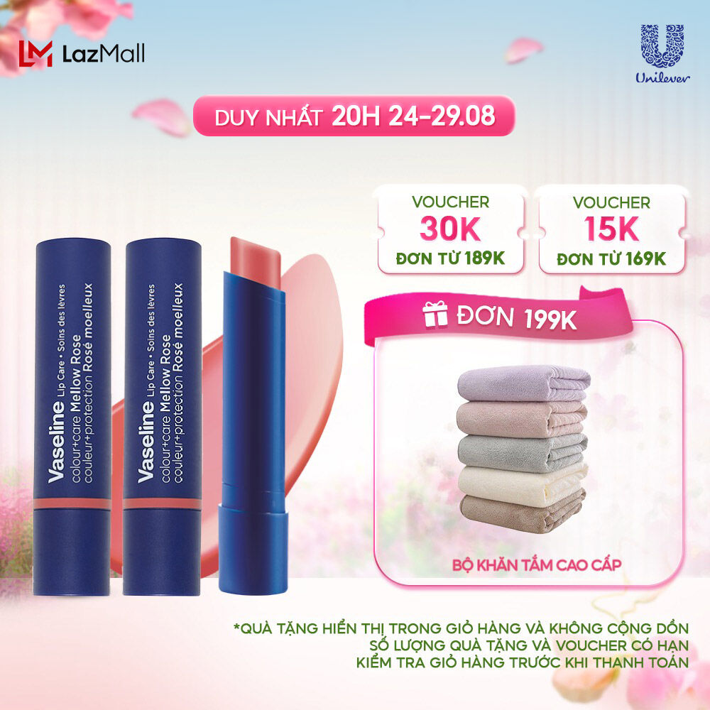 Combo 2 Son dưỡng môi Vaseline Colour+Care Mellow Rose 3g