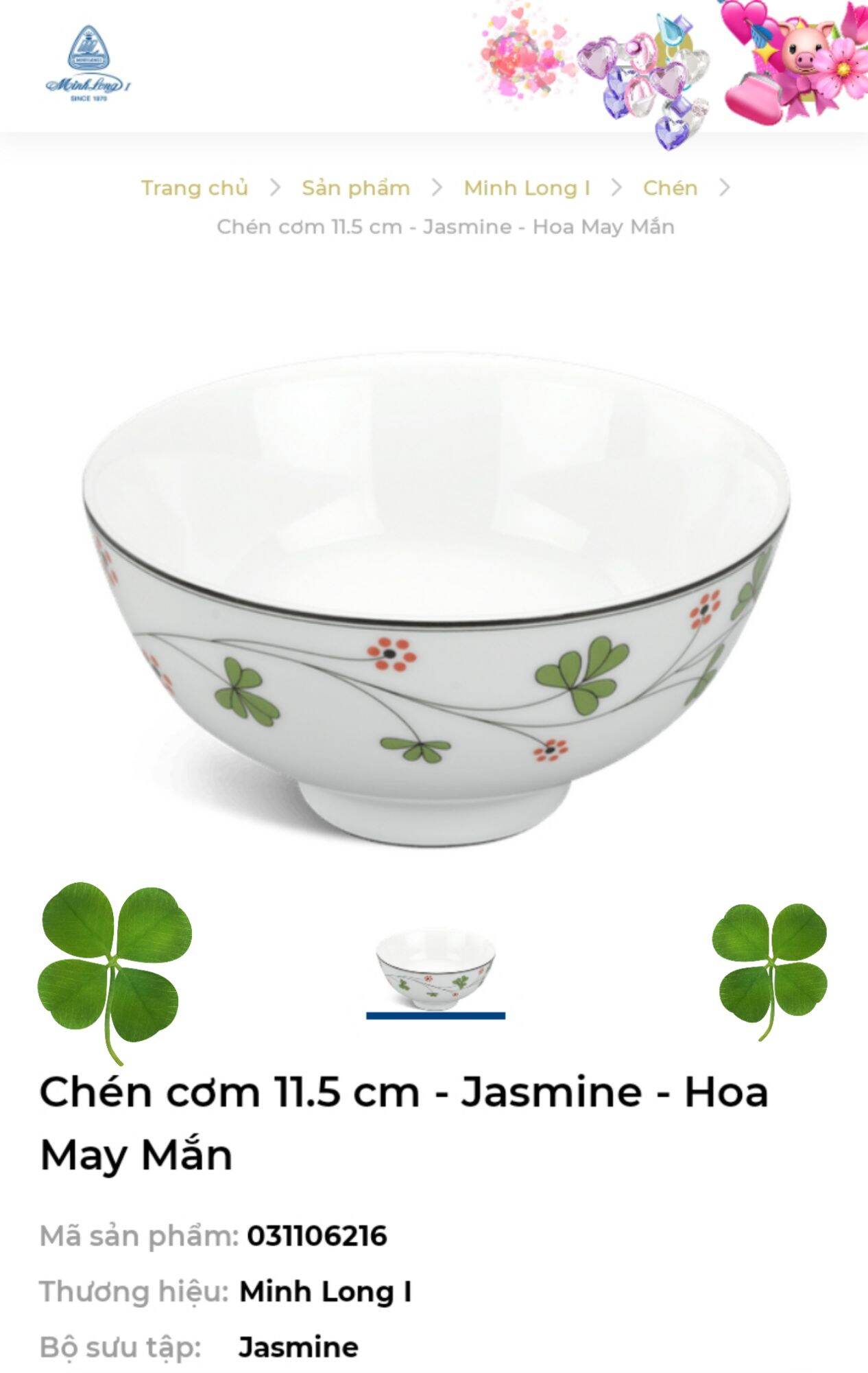 Bộ 10 chén cơm hoa may Mắn  Minh . Long 1