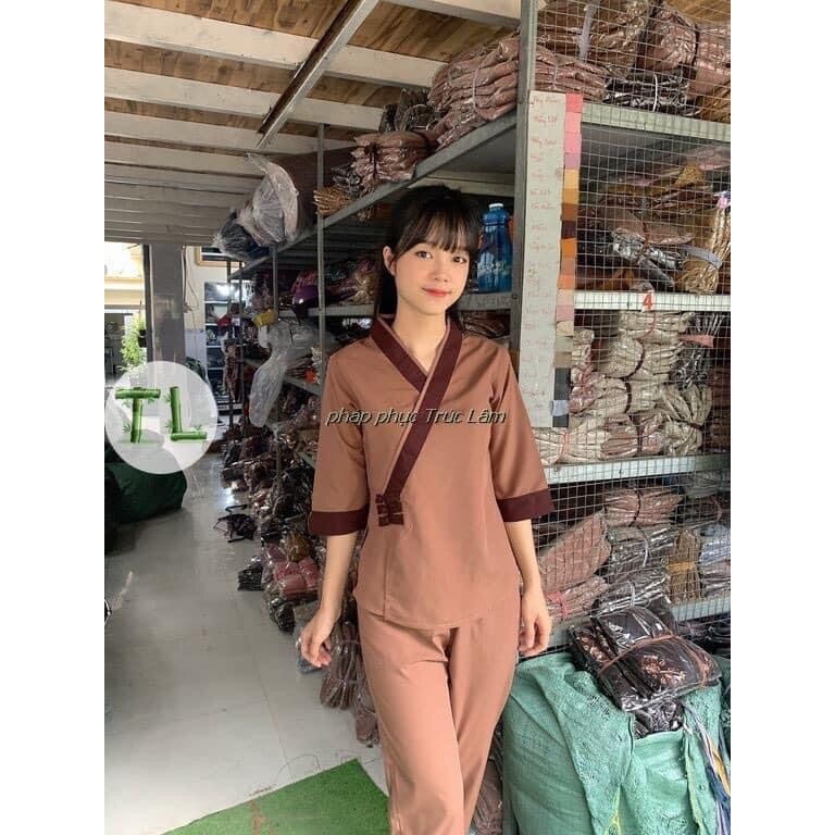 Đồ Lam Đi Chùa Mẫu 3 Nút Vải Kate Mịn