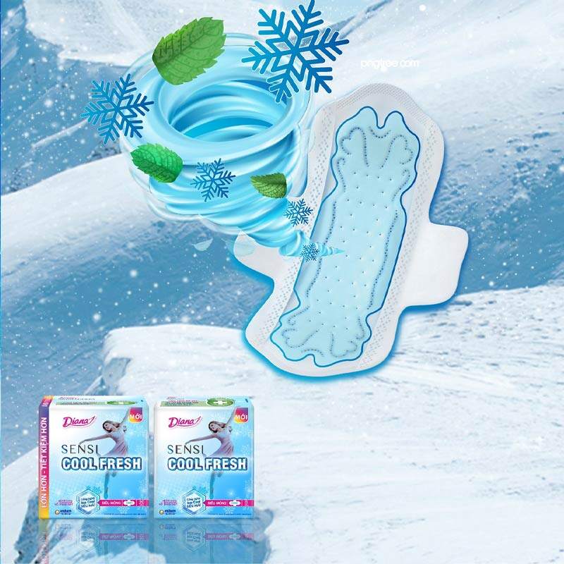 lốc 6 gói bvs  Diana  siêu mỏng cánh Sensi Cool Fresh (gói 8 miếng)