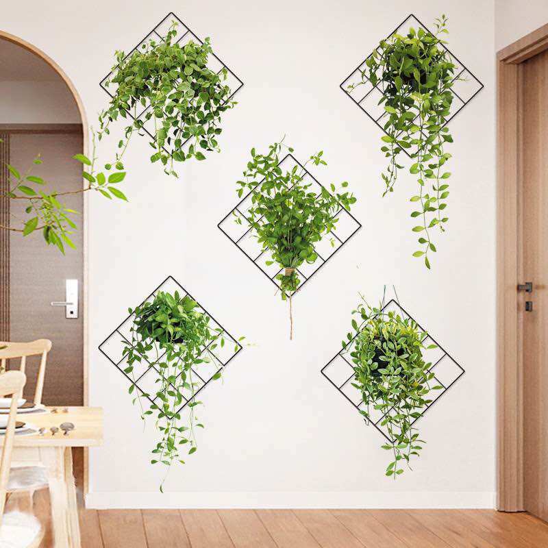 Decal dán tường khung vuông chùm lá 3D trang trí phòng khách