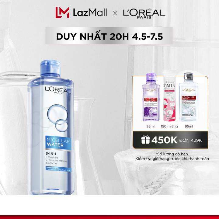 Nước tẩy trang tươi mát L’Oreal Paris Micellar Water 400ml (xanh dương nhạt)