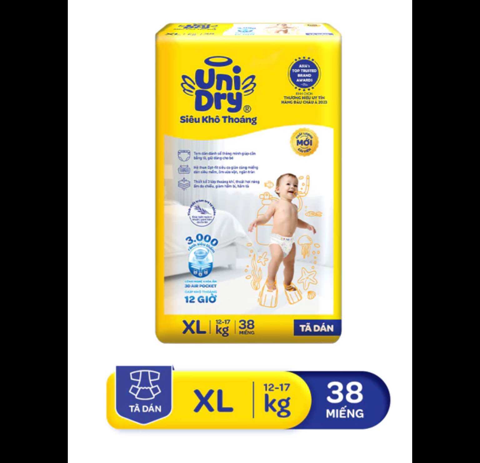 Tã dán unidry xl38 cho bé từ 12-17kg - tã dán unidry size xl - date luôn mới